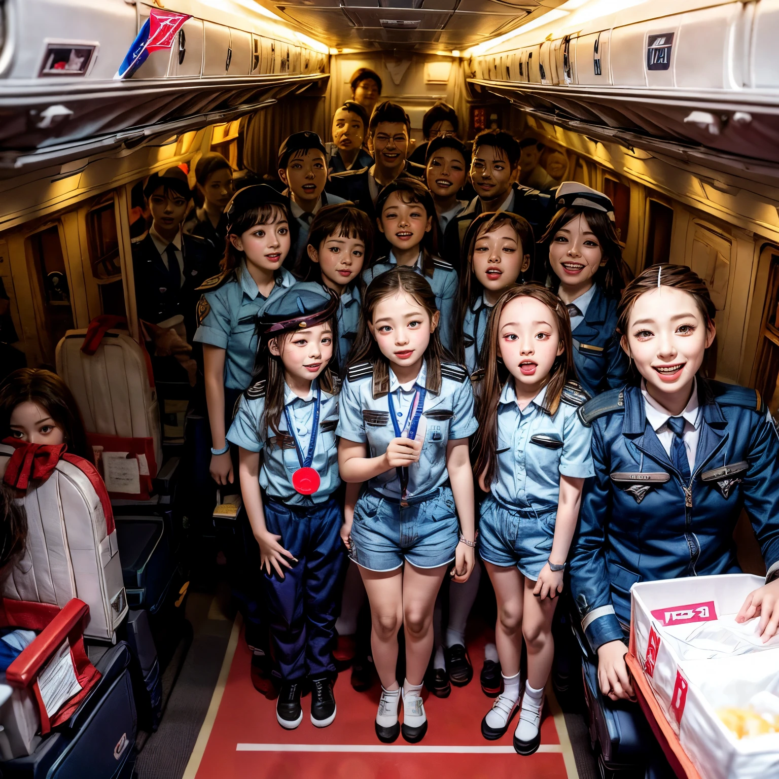 SFW,  ExtremelyDetailed (((Air crew s group in Kidia:1.4))), Childirfect face, Reflective Eyes, Detailed(Delicate Clothing textures), Corrected Leg to Foot Line, Dynamic Joyful Expressions LifeLike Rendering, ((Specular Reflection:1.28)), TopQuality 8K Ultra-detailed masterpiece (ProfessionalPhoto:1.37)(Acutance:0.8),(Luminism),(Exposed:0.28)