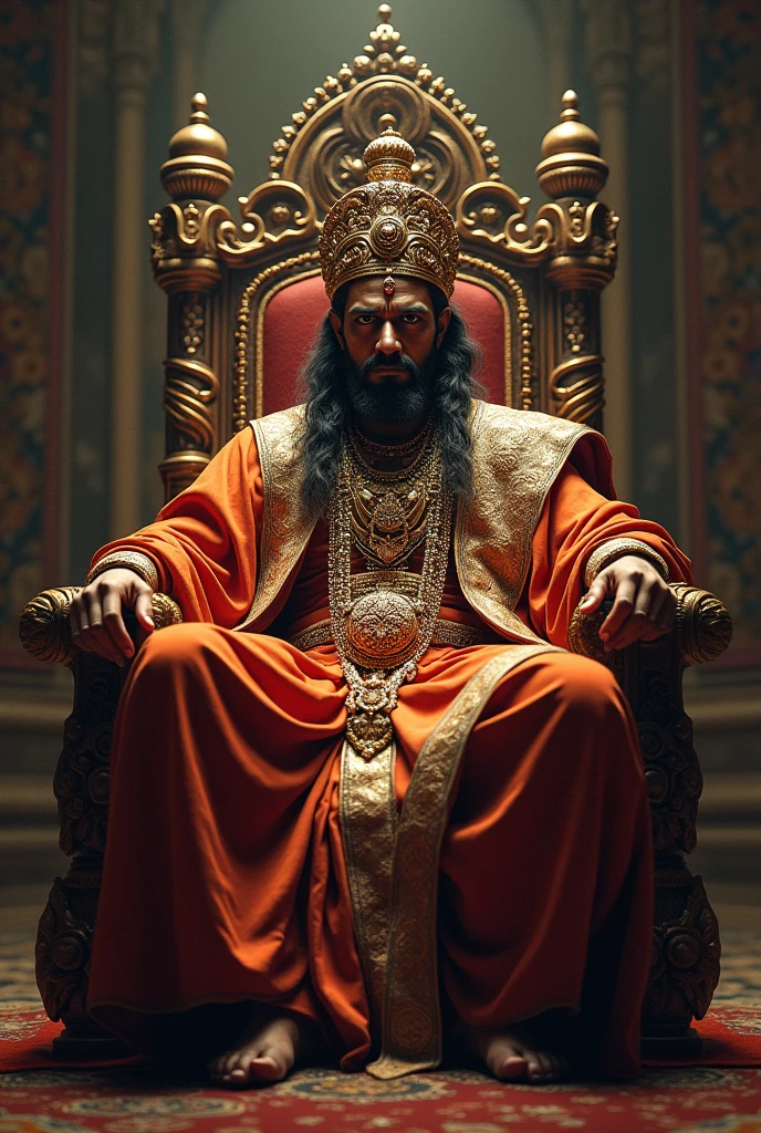 A powerfull indian king siting on his chair looking dangures