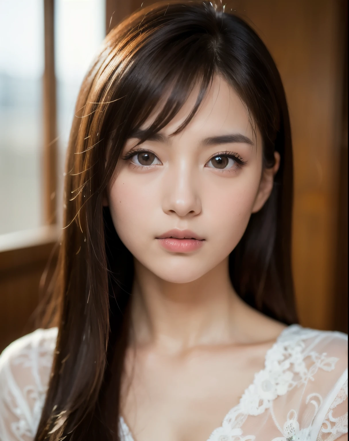 Highest quality, Face Focus, Soft Light, Ultra-high resolution, (Realistic:1.4), RAW Photos,
1 Japanese girl, alone, cute, (pupil, Light in your eyes), Beautiful face in every detail, (Small box),(High resolution detail of human skin texture),
(Long Hair),
indoor,
Damask Shirt Dress,
(Portraiture)