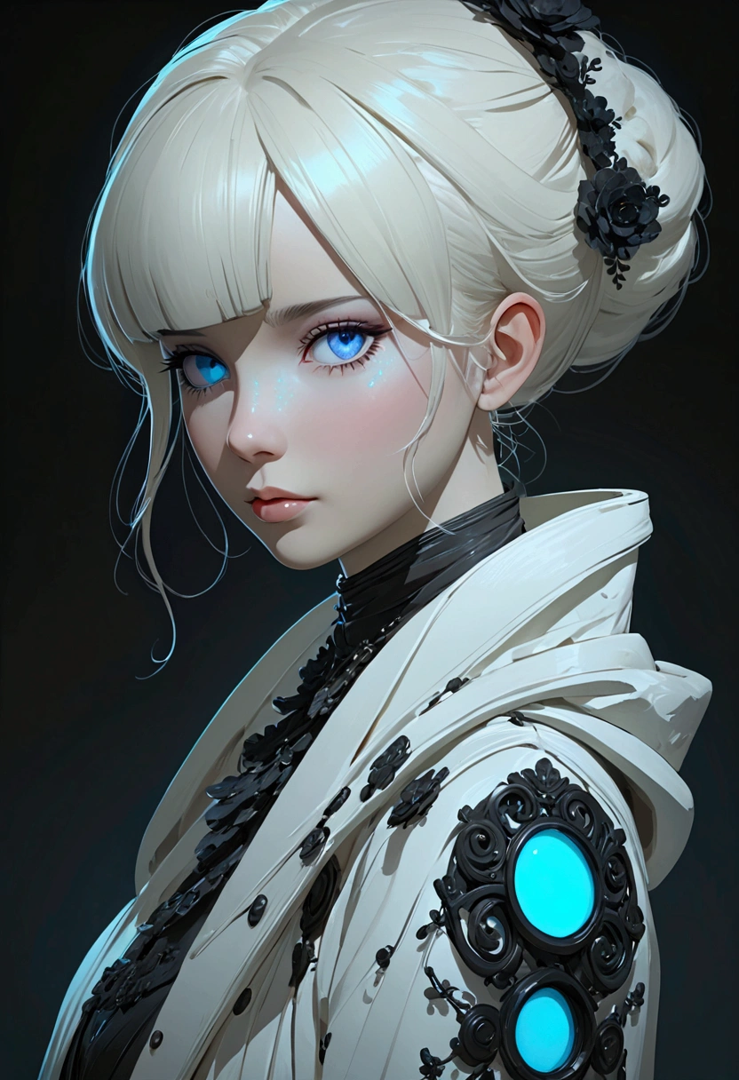 Siberia,Strange,make up,Heterochromia,Intricate details,elegant,8K resolution,Realistic rendering,(Ashley Wood Style:1.2),(Nick Vicesi Style:0.6), Chemiluminescence,1 girl,