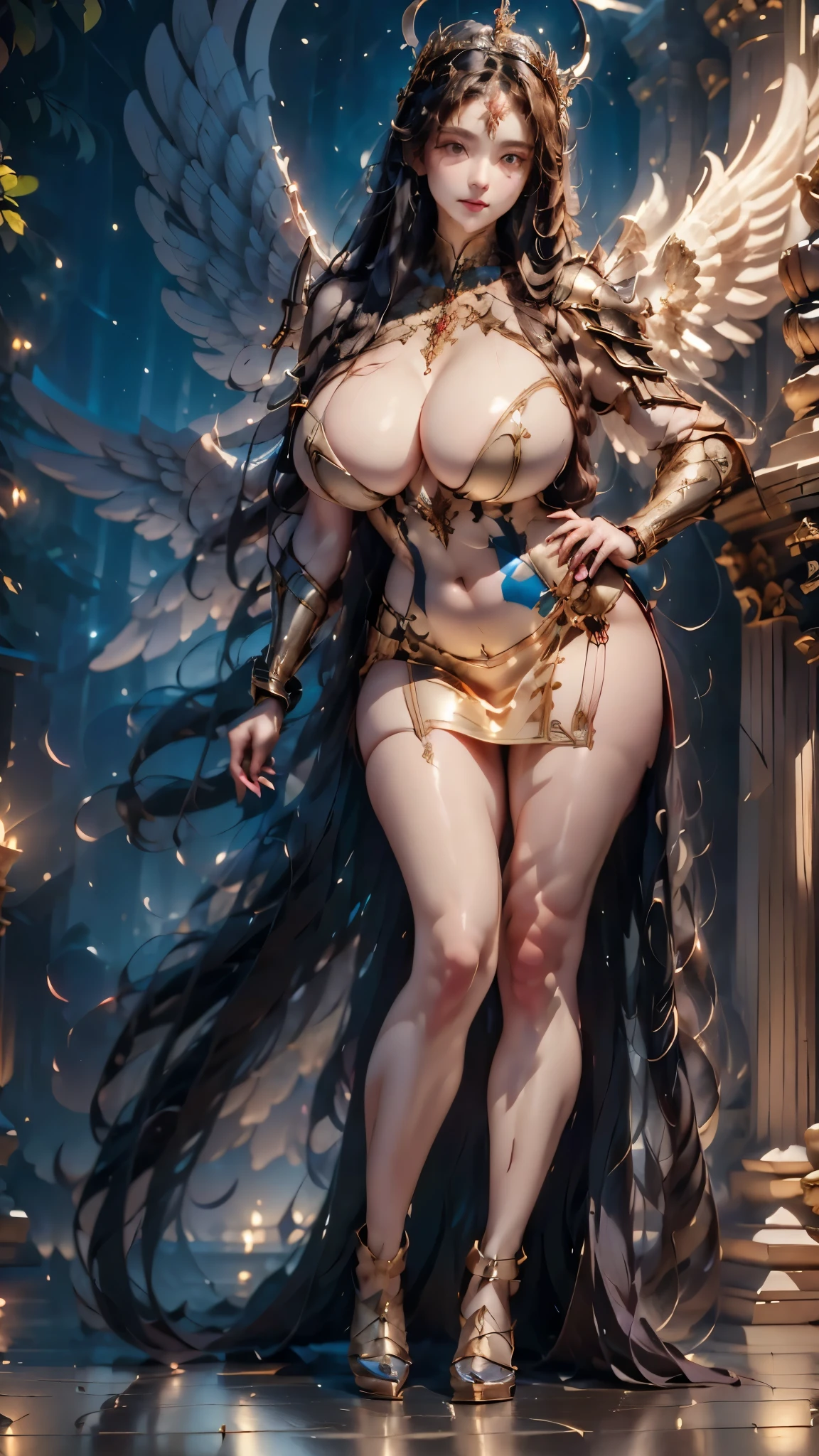 arafed woman in a purple dress and wings posing for a picture, full - body majestic angel, goddess. extremely high detail, super wide angel, mighty plump female sorceress, extremely detailed goddess shot, extremely detailed artgerm, wlop rossdraws, wlop art, tall female angel, artstation masterpiece, succubus in tight short dress, 
([long hair hair]:1.8), (full body:1.8), (upper body up:0.3), (hyper realistic:1.4), (realistic:1.3), (best quality real texture skin),
Detailed eyes, detailed face, PERSEPHONE, (SFW:1.5)
Hyperrealistic, huge saggy breasts,

(HUGE BREASTS:1.5), (HUGE LEGS:1.5), (HUGE THIGHS:1.5), pernas perfeitas, pernas perfeitas, pernas lisas, pernas lisas e perfeitas, pernas torneadas, coxas torneadas, pernas lisas, coxas lisas.

(pose erótica:1.5), (sobrancelhas espessas:1.2), (Grandes olhos roxos:1.2), (olhos ultra detalhados:1.4), (Olhos de alta resolução:1.1), (textura de pele ultra detalhada:1.4), (Belo corpo tonificado:1.1), arco de cabelo, (Pele úmida:1.1), (rosto sensual:1.5),

