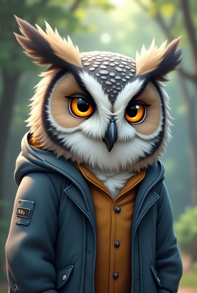 a cartoon picture of a gray-furred owl professor, smiling from ear to ear, close eyes