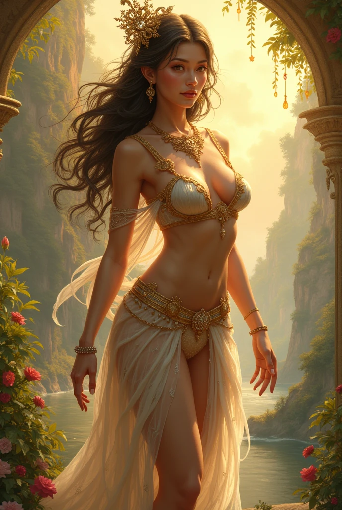 Hot indian Apsara of swarga, partly fat figure, pretty belly