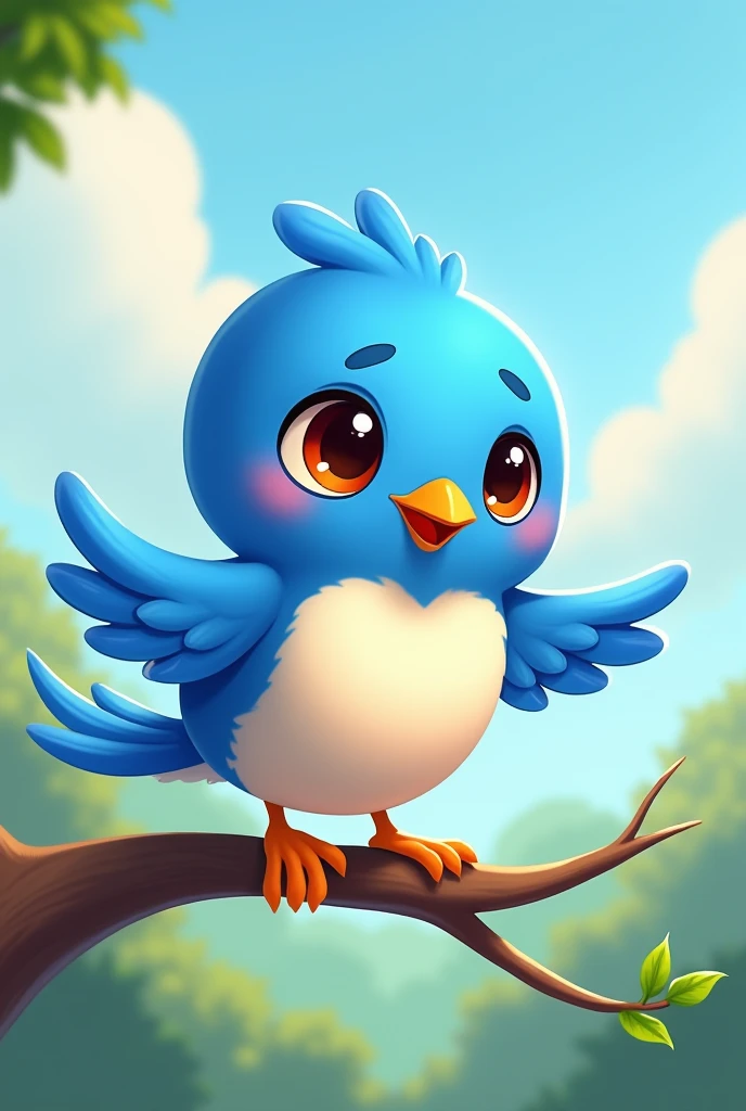 Cartoon bird летит по небу в облаках,bird_Nature, cute anthropomorphic bird, Birdie, Portrait of a bird, blue bird, cute cartoon character, anthropomorphic bird, official art, art of mobile games