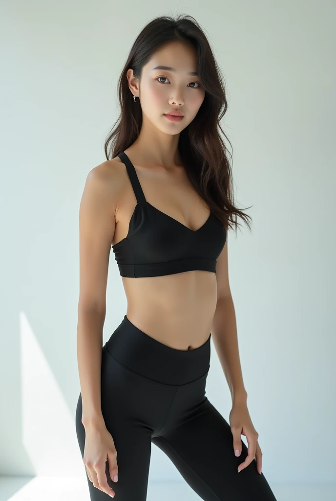 A girl with kpop artist full body figure in gym clothes full length
