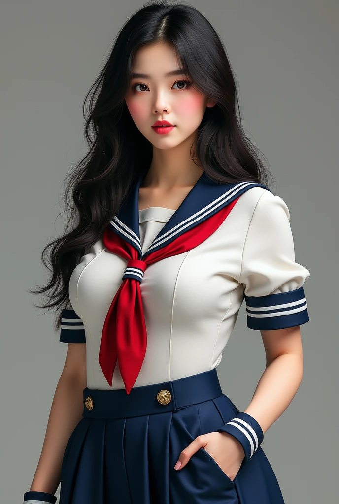 Busty Korean woman wearing a sailor suit
