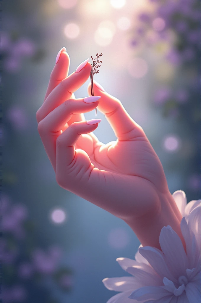 Hand with crochet needle in magical theme anime elegant for logo 