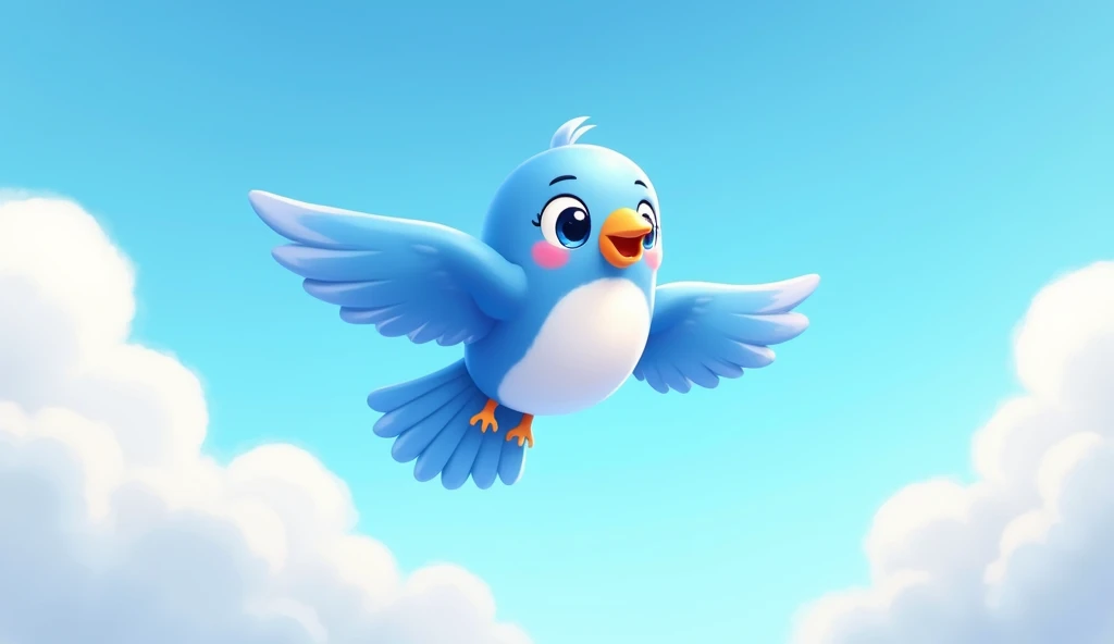 Cartoon bird flying in the sky among the clouds, The bird is flying_Nature, cute anthropomorphic птица, Birdie, Portrait of a bird, blue bird, cute cartoon character, official art, art of mobile games