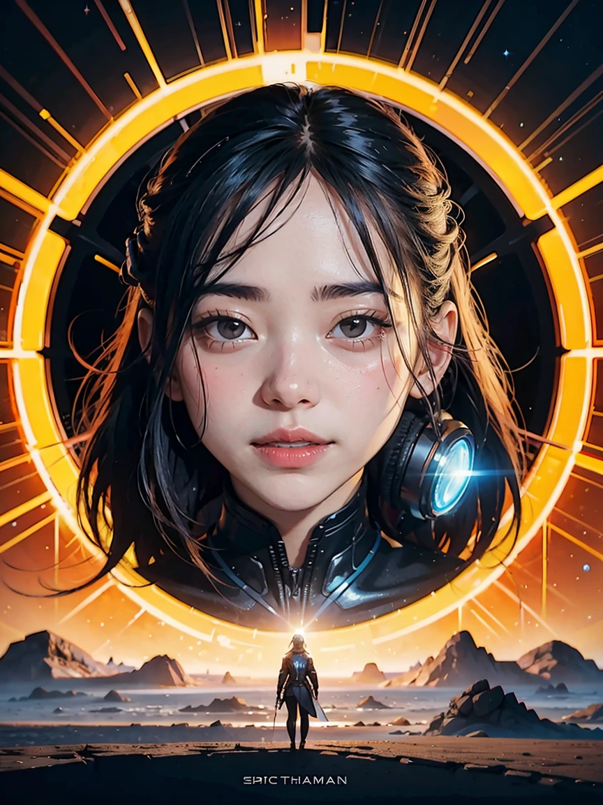 there is a painting of a woman with a helmet on, stephen hickman, synthwave art style ]!!, cinemascope panorama, atompunk, epically luminous image, pioneering aesthetic, spelljammer, futuristic france, juan gimenez, trending on artstaion, by Julian Allen, 7 0 s palette, maximalism. stunning, from a 2 0 1 9 sci fi 8 k movie  
