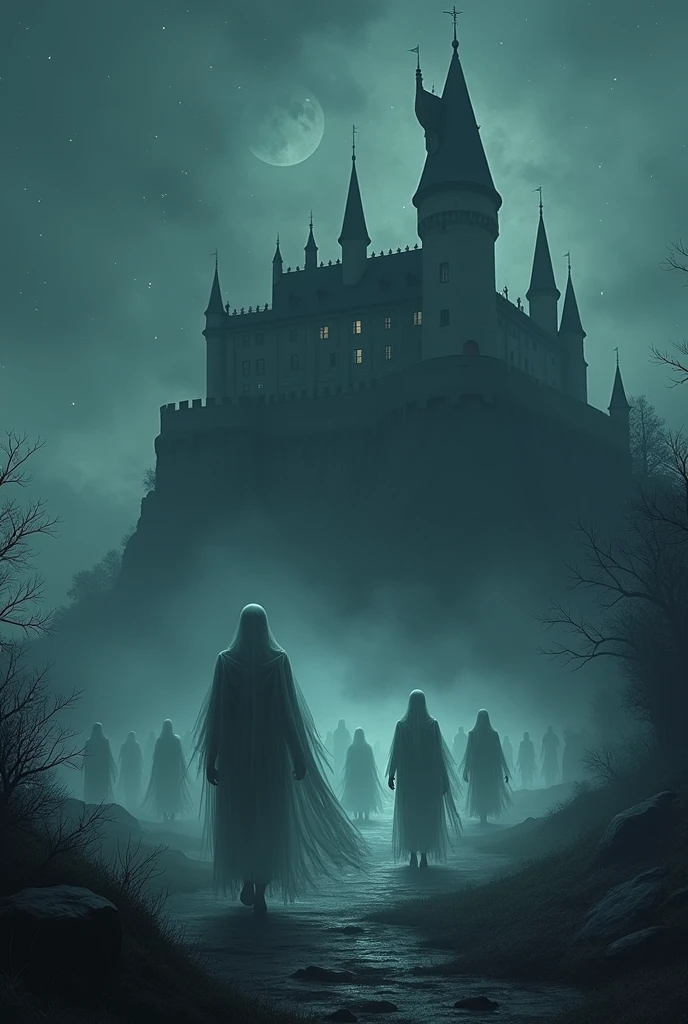 Lost souls looking for a home and standing in front of a castle