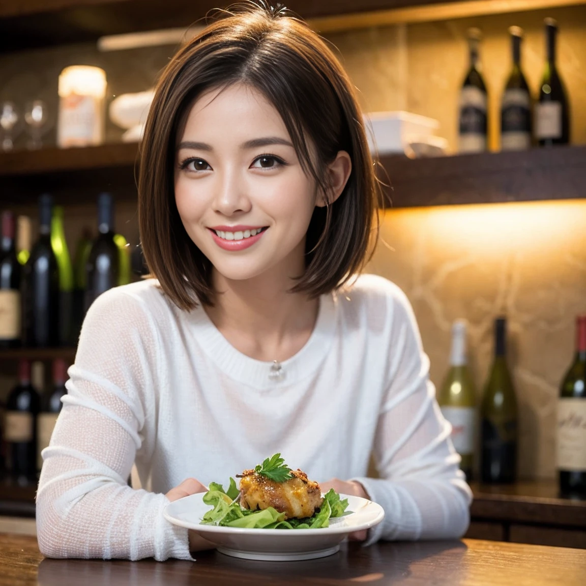 (Realistic:1.1),(masterpiece,Highest quality),8k,(49 years old), 53 years old, ベリーslimボディ、slimカップル、Tight waist,Upper Body,full-course dinner、wine 、Amazing view of the sunset sky and clouds、Perfect Anatomy, Brown Hair, short hair,Random Hairstyles,((Highly detailed face and eyes:1.2)),Perfect golden ratio face,Long sleeve shirt、dress,(smile:1.2)、Shortcuts、cute、(Realistic, Intricate details:1.2), A bright smile、short hair,Bright Face、赤wine 、Appetizers、Italian food、wine bottle、Champagne、スパークリングwine、(slimな顔), (The body is slim), (Brown Hair), (Shortcuts), Upper Body, 白wine, slim, wineグラス,