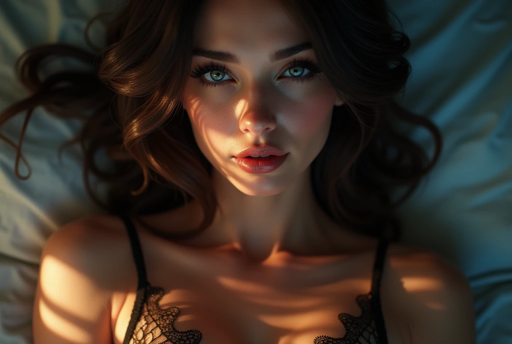 nsfw, hyper realistic, 18+ mature, highly detailed, 8k, photorealistic, masterpiece, intricate details, lifelike, extremely detailed female portrait, beautiful detailed eyes, beautiful detailed lips, extremely detailed face, long eyelashes, elegant hairstyle, flawless skin, delicate facial features, alluring expression, seductive pose, sheer lingerie, lace, silk, sensual, erotic, provocative, cinematic lighting, dramatic shadows, vivid colors, atmospheric, dreamlike