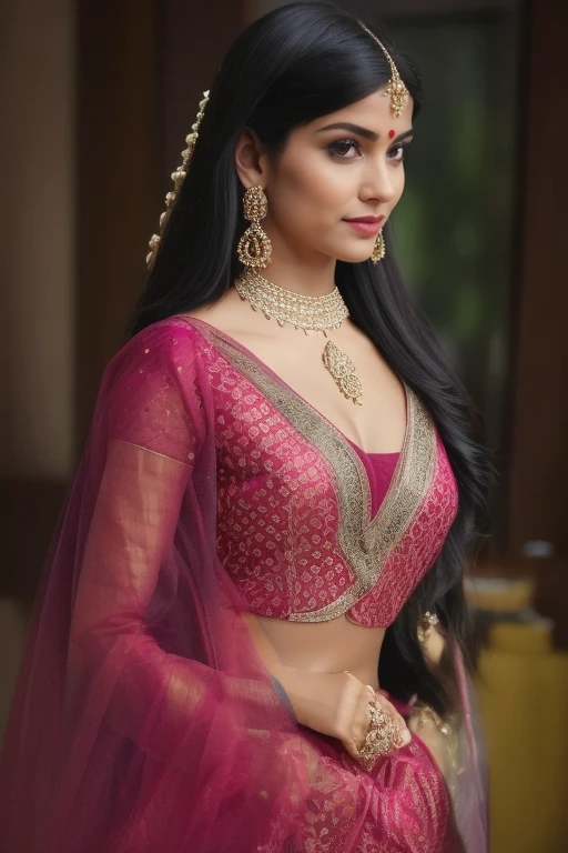 (best quality,4k,8k,highres,masterpiece:1.2),ultra-detailed,(realistic,photorealistic,photo-realistic:1.37) a beautiful indian goddess, slim figure, intricate ornate costuming, long flowing hair, provocative pose, deep cleavage, full-length photo, extremely detailed, hyperrealistic, photorealistic, 8k, cinematic lighting, dramatic colors, hindu aesthetic, stunning beauty, masterpiece