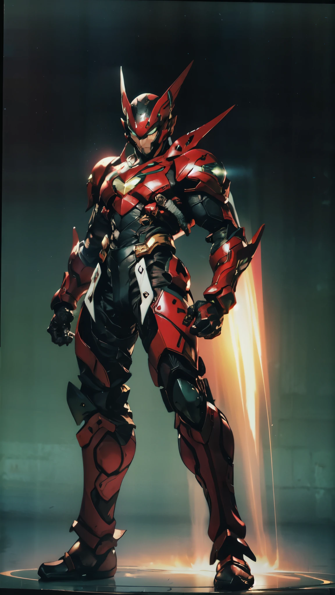 (masterpiece:1.5, best quality:1.5, extremely delicate:1.5, superhero pose:1.5), a man wearing a full-face helmet, a fantasy-style biotech armored combat suit, green eyes, (a composite layered chest armor), fully enclosed shoulder guards, matching arm and leg guards, belt of Neon circuit, (the color scheme is primarily black with green and red accents), the design balances heavy with agility, a high-tech bio-mecha armor, (Armor Concept Inspired by Samurai, stand on the top of a skyscraper in a futuristic sci-fi city), this character embodies a finely crafted fantasy-surreal style armored hero in anime style, exquisite and mature manga art style, (element, plasma, energy, the armor glows), ((male:1.5)), metallic, high definition, highres, ultra-detailed, ultra-fine painting, professional, perfect body proportions, golden ratio, anatomically correct, symmetrical face, extremely detailed eyes and face, high quality eyes, creativity, RAW photo, UHD, 32k, Natural light, cinematic lighting, masterpiece-anatomy-perfect