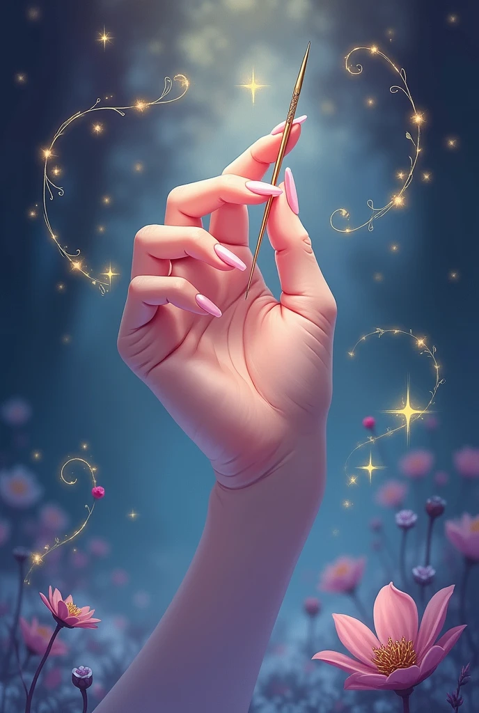 Hand with crochet needle in magical theme anime elegant for logo