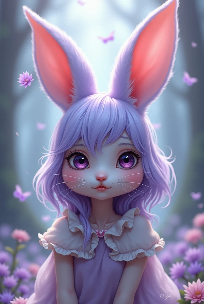 Please draw a girl who is an anthropomorphized rabbit and whose image color is purple.

