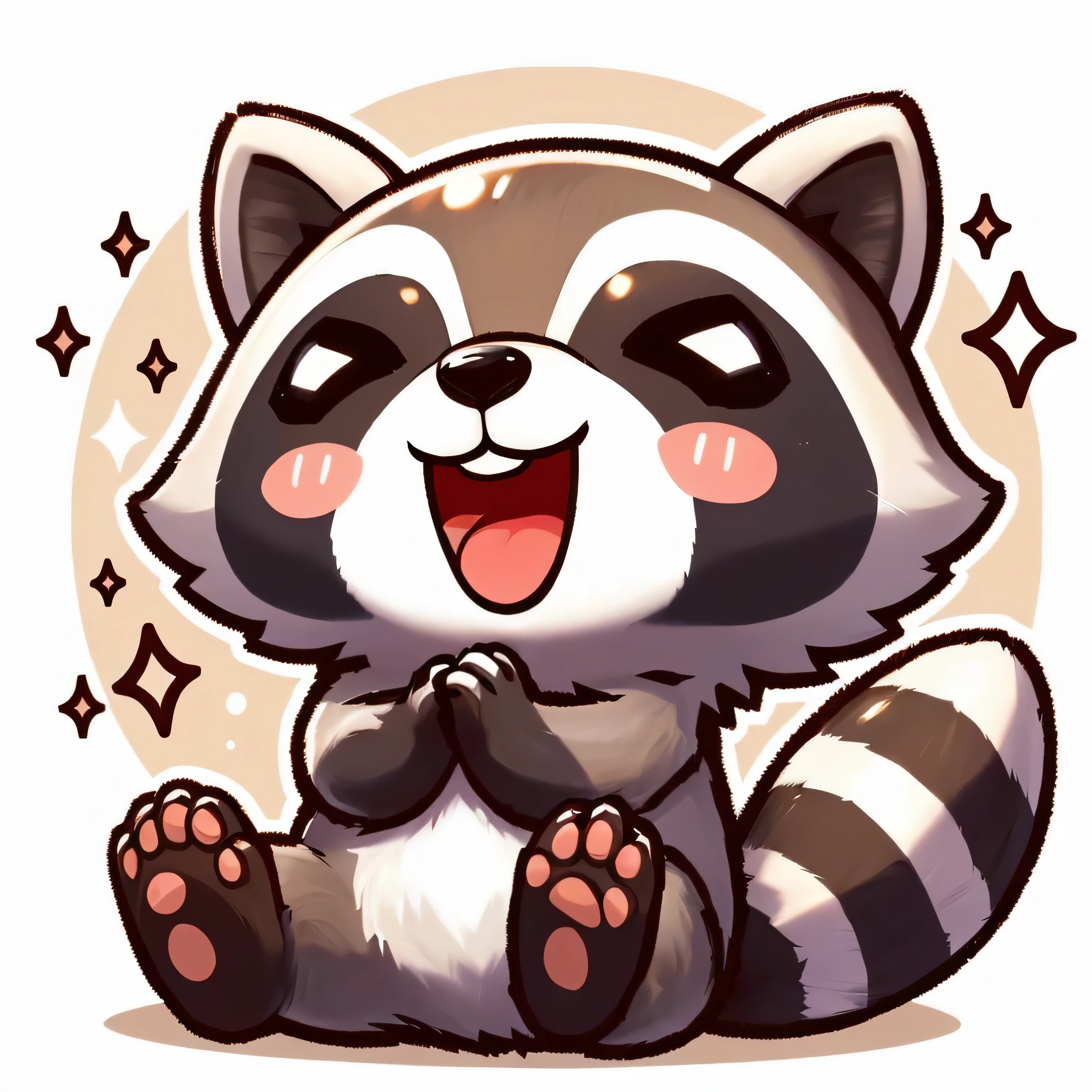cartoon raccoon sitting on the ground with its paws crossed, raccoon, extremely happy raccoons, raccoon, anthropomorphic raccoon, Telegram Stickers, Cute artwork, Cute Character, Little, Bad luck, furaffinity fees, kawaii Little, Adorable and cute, Cute manga characters, cute, The cutest stickers ever, Telegram Stickers design, High quality fan art