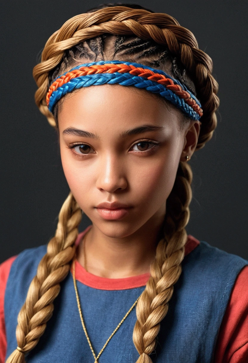 hands cross, A cap-glossed cap is worn on his head，Girl with twisted braids，8k，Fine depiction of appearance，Very perfect figure,
