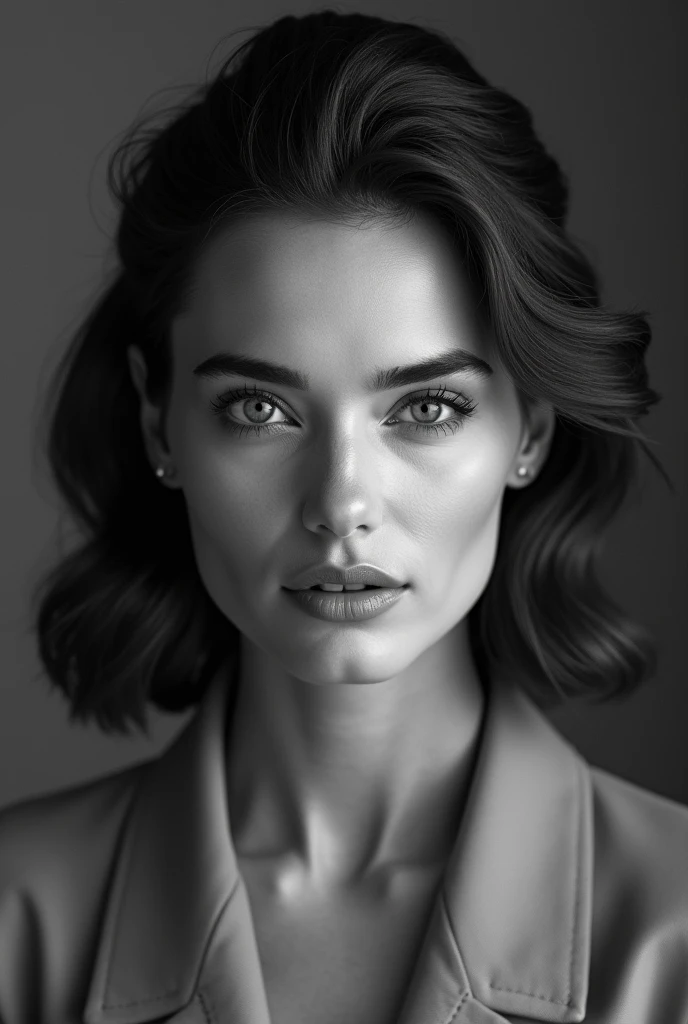 Create an image of American lady with good hairstyle in black and white