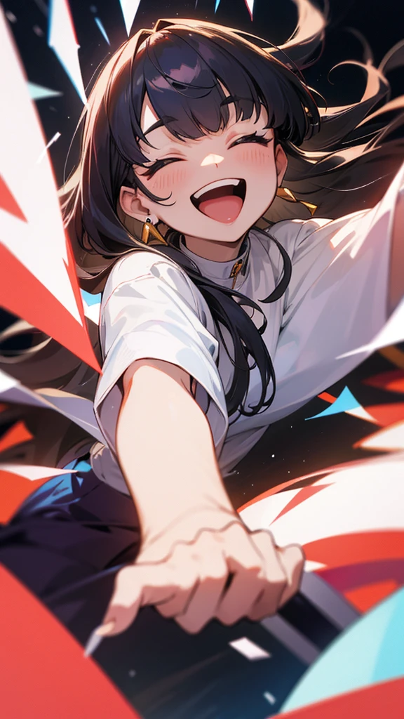 solo, Long Hair, smile, Open your mouth, bangs, Earrings, 