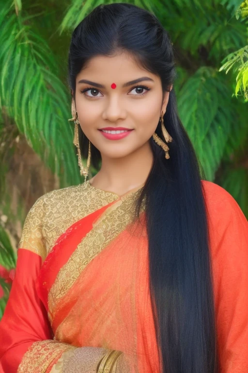 (best quality,4k,8k,highres,masterpiece:1.2),ultra-detailed,(realistic,photorealistic,photo-realistic:1.37) Indian woman、Female sexy、Traditional Indian costume in orange color