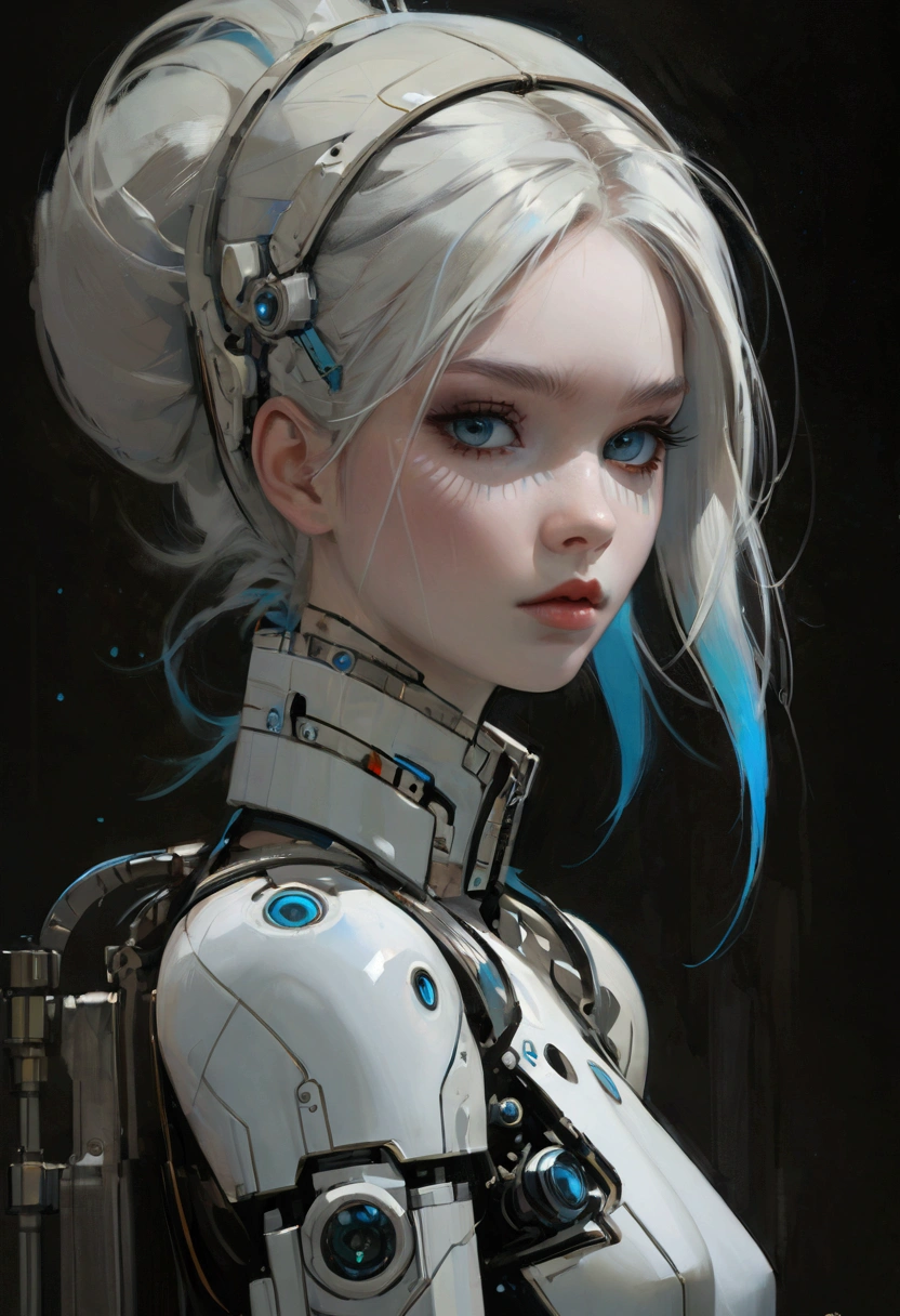 Siberia,Strange,make up,Heterochromia,Intricate details,elegant,8K resolution,Realistic rendering,(Ashley Wood Style:1.2),(Nick Vicesi Style:0.6), Chemiluminescence,1 girl,
