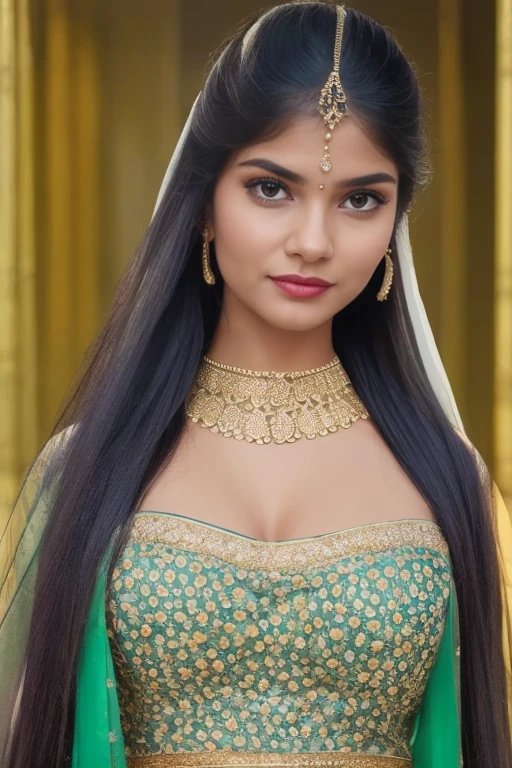 (best quality,4k,8k,highres,masterpiece:1.2),ultra-detailed,(realistic,photorealistic,photo-realistic:1.37) a beautiful indian goddess, slim figure, intricate ornate costuming, long flowing hair, provocative pose, deep cleavage, full-length photo, extremely detailed, hyperrealistic, photorealistic, 8k, cinematic lighting, dramatic colors, hindu aesthetic, stunning beauty, masterpiece