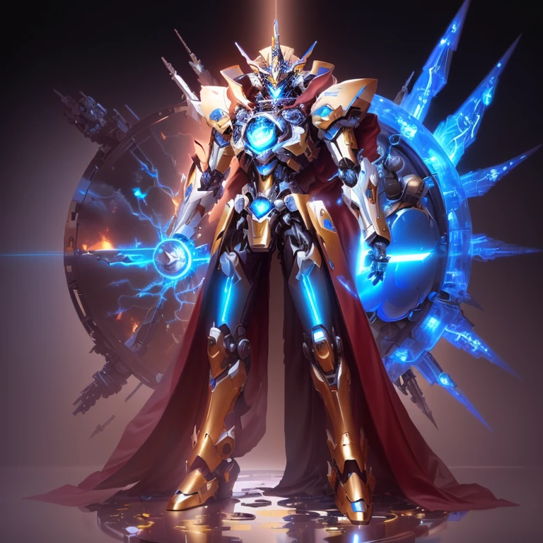 Close-up of robot,Sword and shield in hand, , Anime large mecha robot, Cool mecha style, Beautiful robot character design, Concept art of Omegamon, Mecha style greek god, ( ( AI Art God King ) ), Complete portrait of the Electric Mage, Female mecha
