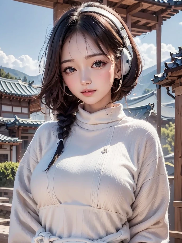 ((face, style)).(Upper body portrait:1.5)((masterpiece:1.5))((alone、Huge headphones:1.5、A woman wearing a large duffle coat、Shorts、コートでShortsが隠れる、Put your hands in your pockets、Detailed face、Big Eyes、Bright expression、Big beautiful breasts、Best Looks、Ultimate beauty、Shiny silver hair with highlights、明るい and shiny hair,、Modern Hairstyles、Hair dancing in the wind))(morning、Countryside Winter、Abandoned station platform)Please look away from here、Beautiful profile
