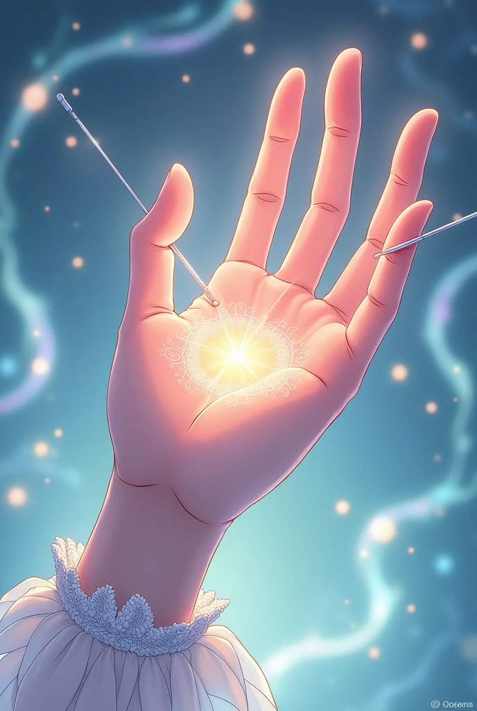 Hand with crochet hooks in magical theme anime elegant for logo