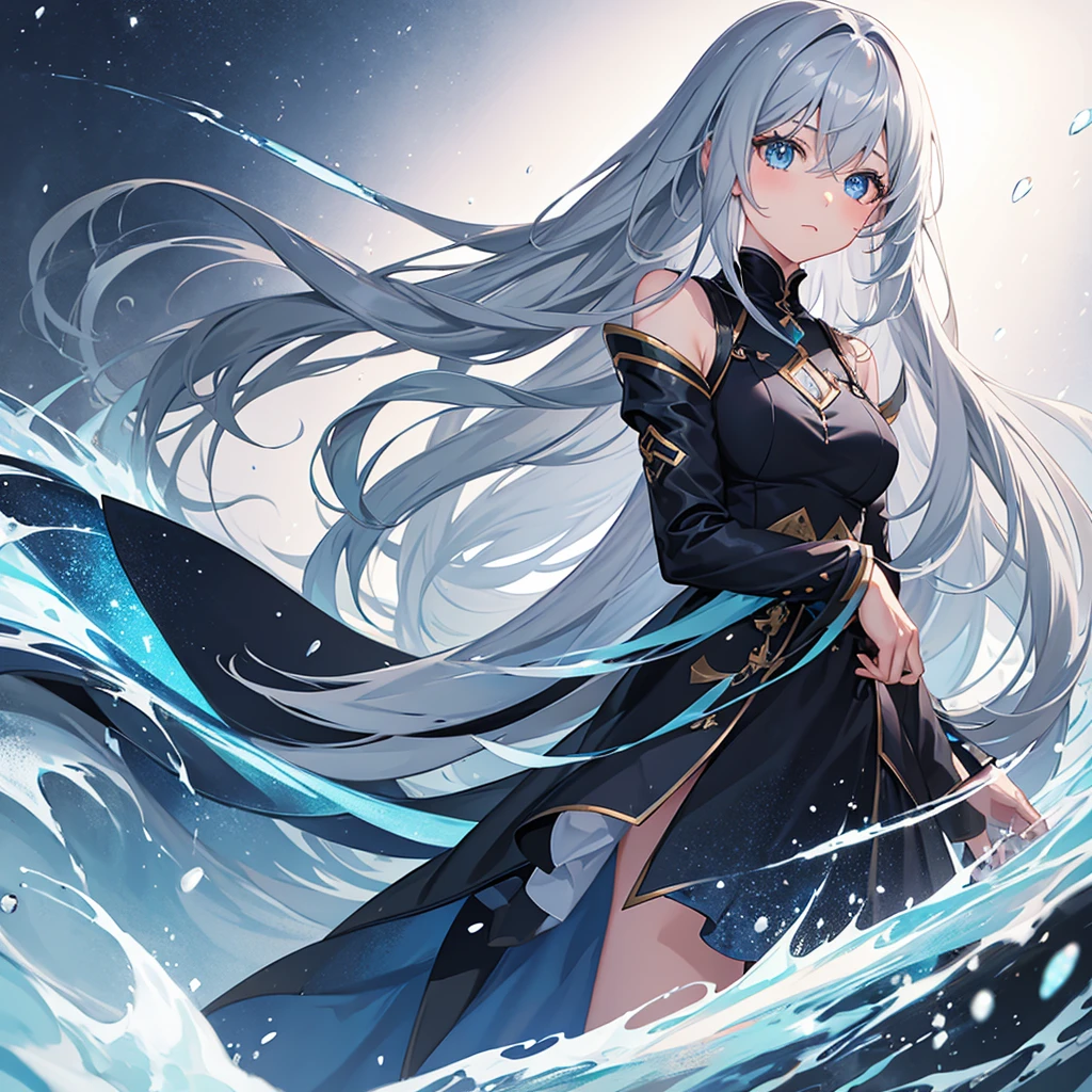One girl, Long Hair, Bangs between the eyes, Gray Hair, Character portrait, blue eyes, Anime Style,