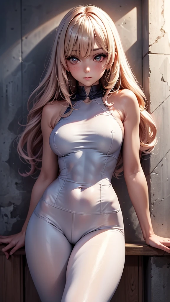 (hyper realist), (illustration), (high resolution), (((32K))), (extremely detaild), (best illustration), (beautiful detailed eyes), (best qualityer), (ultra detali), (work of art), ( wall-paper), (face detailed), standing alone, 1 girl, wavy white hair, korean, Heterochromic Eyes, small spots under the eyes, white loose shirt, yoga pants, breasts big, Legs long, tight abdomen, camel fingers, dynamic pose,showing breasts outside clothes