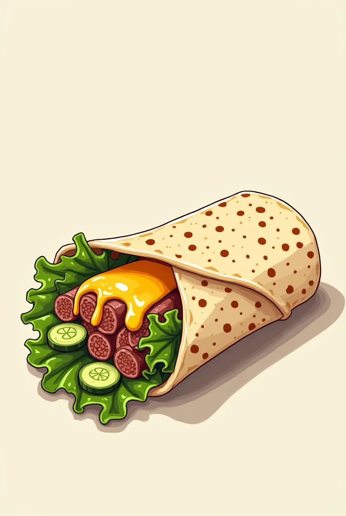 lettuce、Cucumber、meat、Illustration of a sideways burrito filled with cheese