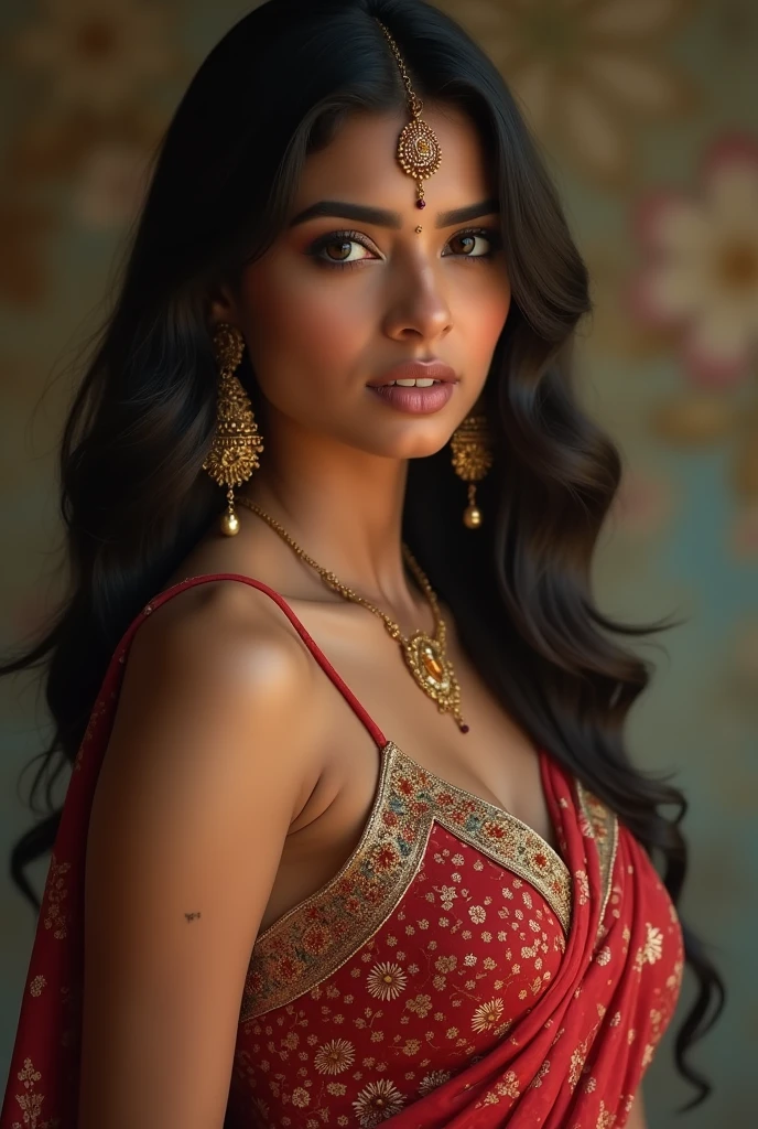 A 24 year indian girl bindi on head boobs size 38 in gown full hd realistic every detail of her reel teeth detail hq waiting on gate