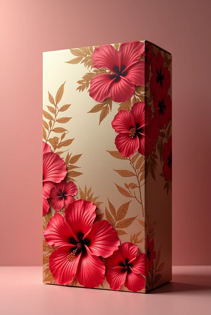 Tropical floral cardboard box designs for storing perfume , of luxury and elegance , pink gold and red flower