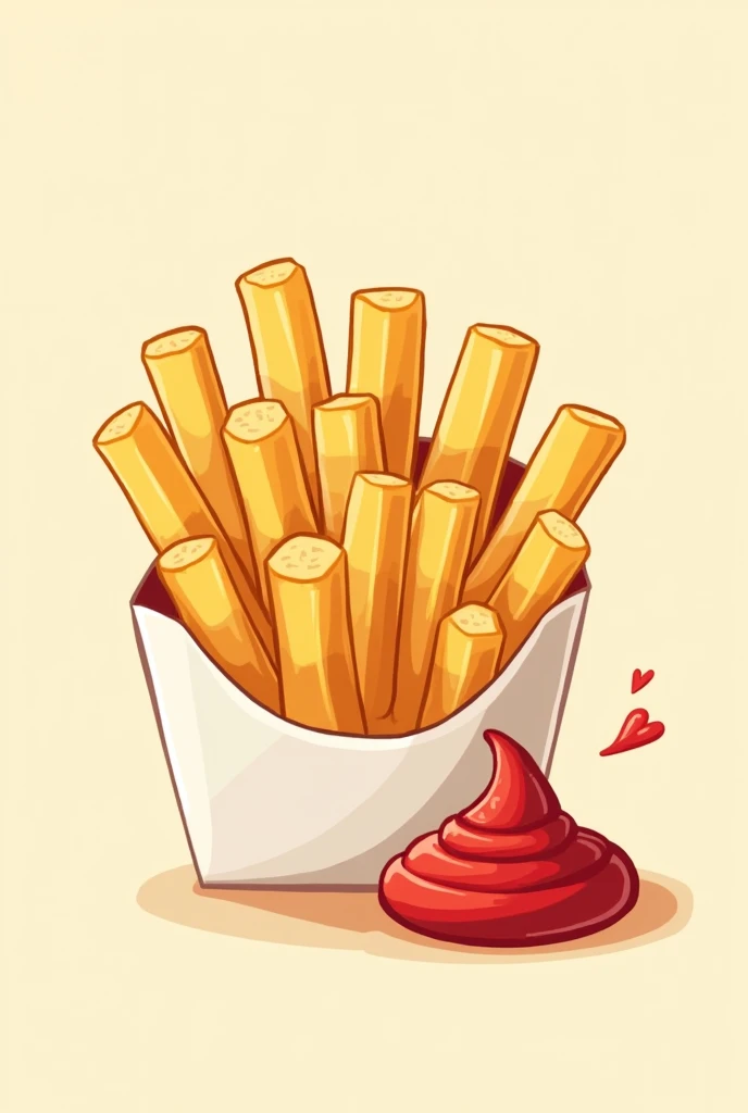 Cartoon drawing of French fries with ketchup