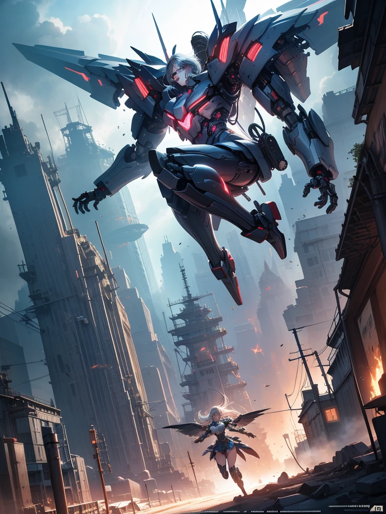 1girl, cyborg wing, armor skirt, jumping out of tower, highly detailed, intricate details, hyper detailed, 8k, photorealistic, cinematic lighting, dramatic lighting, volumetric lighting, vibrant colors, epic scene, dynamic pose, action scene, science fiction, mecha, futuristic, mechanical, industrial
