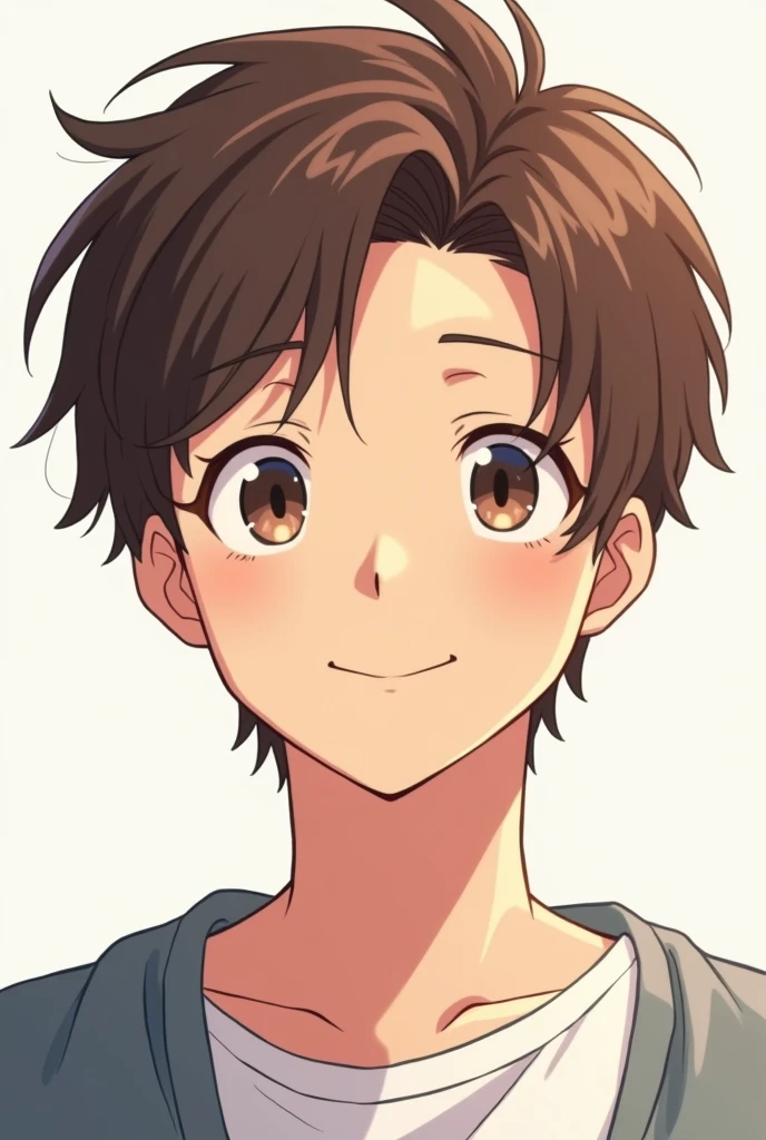 Boy with brown hair, 21 years old, cheerful gaze Anime Style