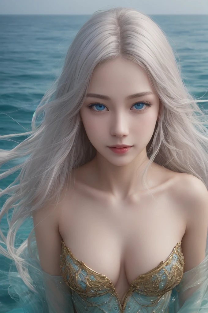 One of the boys, 1 person,blue eyes, Platinum Gold Hair、
Delicate face、white and bright skin、Highly detailed skin、Realistic skin detail,、Shows face and chest details、Detailed visualization of the hand, Long Hair,beautiful顔,1 personの男の子,beautiful少年, Fantasy, Mermaid, Pink Mouth ,Ocean,smile, nude, Slim boy, Cute Men、beautiful 、
((masterpiece、Highly detailed photos.、Highest quality、Ultra-high resolution、Imaginary image、Sharp focus、Breast Photos))、