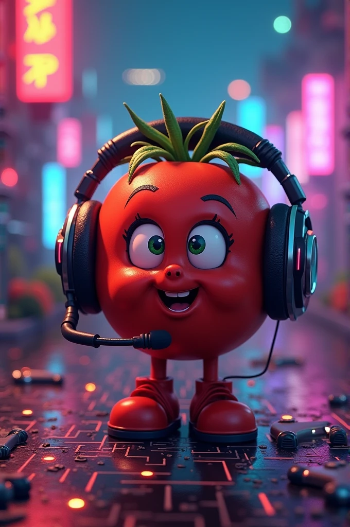 Gamer Tomato Character Wearing Headphone! 