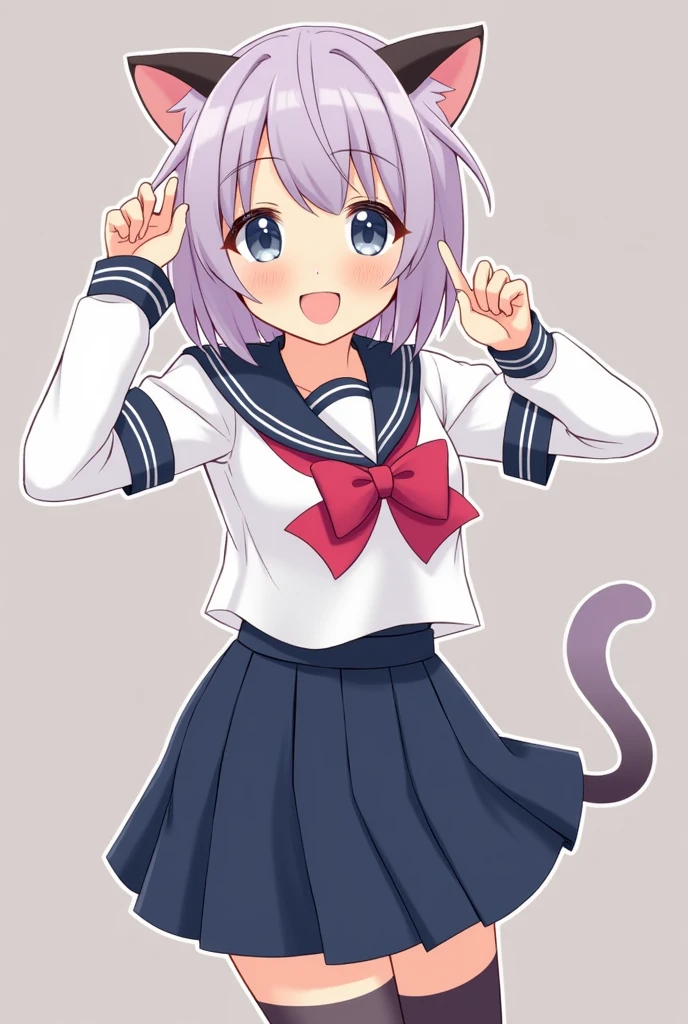 Navy uniform、Elementary school girl、7-year-old girl,Pink shortcuts,Very beautiful and Shining Eyes、Shining Eyes、1 girl、Large Breasts、Cat ear、