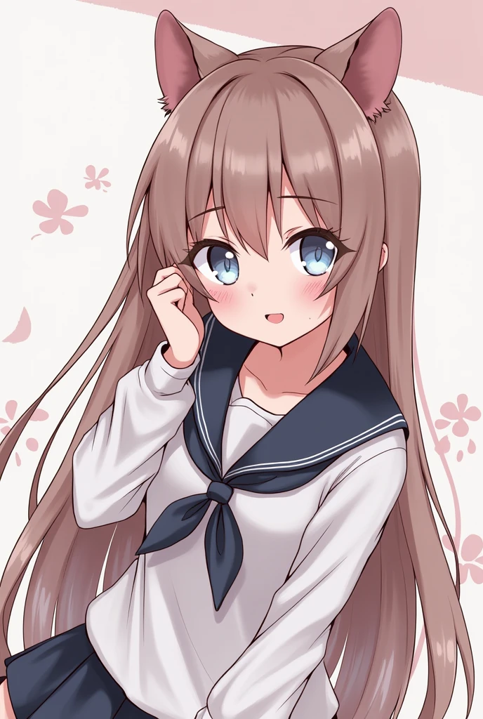 Navy uniform、Elementary school girl、7-year-old girl,Pink shortcuts,Very beautiful and Shining Eyes、Shining Eyes、1 girl、Large Breasts、Cat ear、