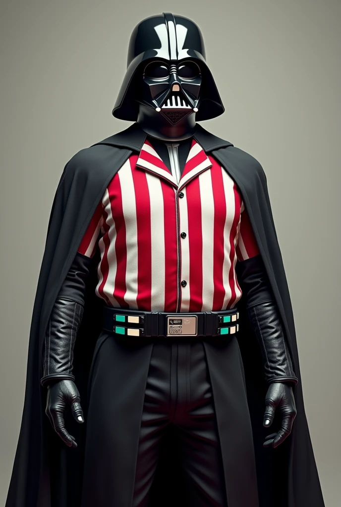 Darth Vader wearing a red and white striped shirt