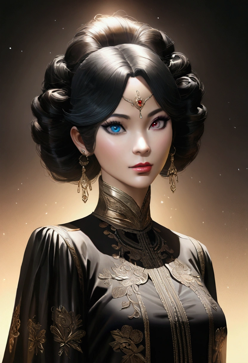 Siberia,Strange,make up,Heterochromia,Intricate details,elegant,8K resolution,Realistic rendering,(Ashley Wood Style:1.2),(Nick Vicesi Style:0.6), Chemiluminescence,1 girl,