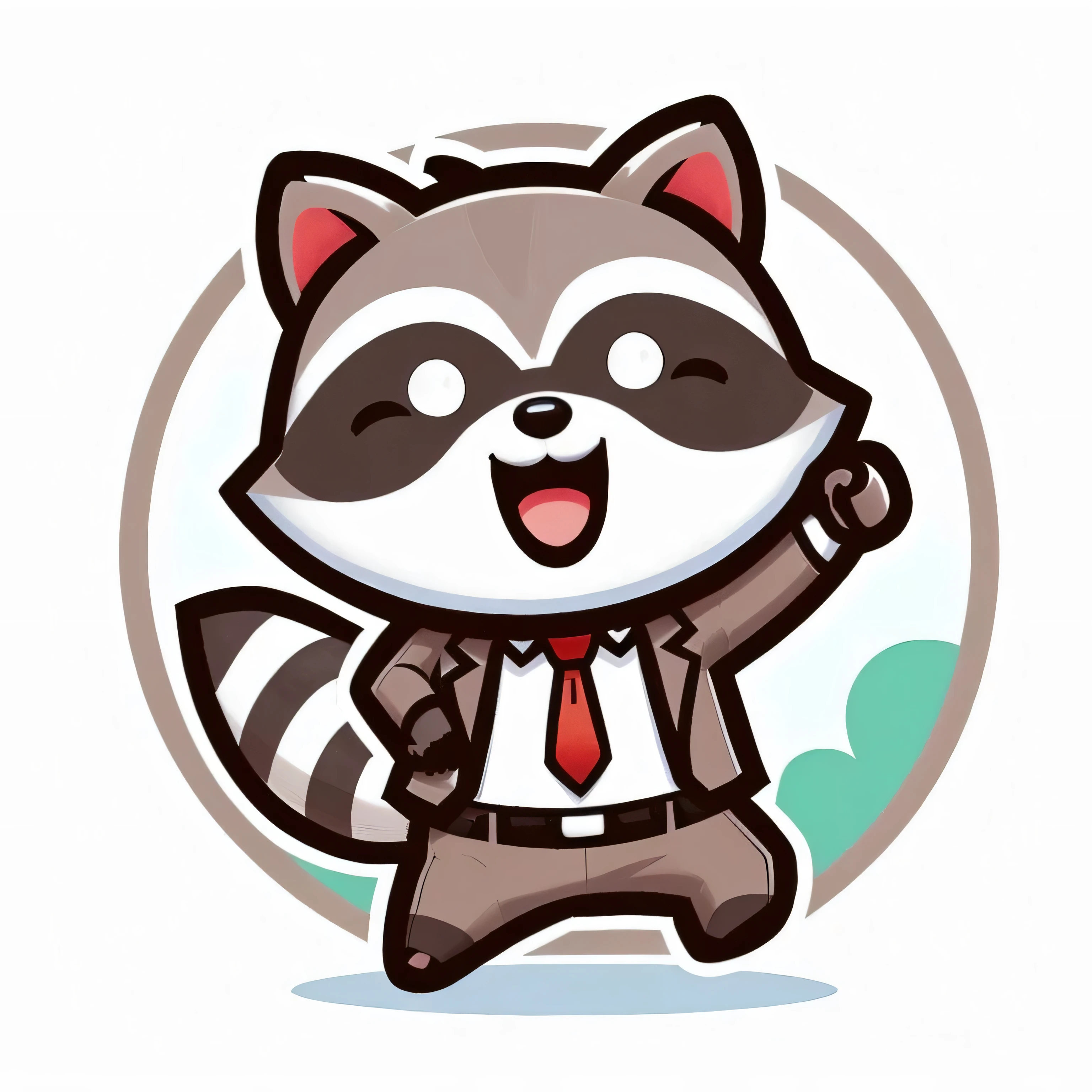cartoon raccoon in a suit and tie with a tie on, a raccoon wearing formal clothes, raccoon, anthropomorphic raccoon, Telegram Stickers design, raccoon, Telegram Stickers, extremely happy raccoons, rocket raccoon, Mascot illustration, Cute manga characters, Wild Shape : raccoon, Cute Character, cute, raccoon holding a laser gun, raccoon dog