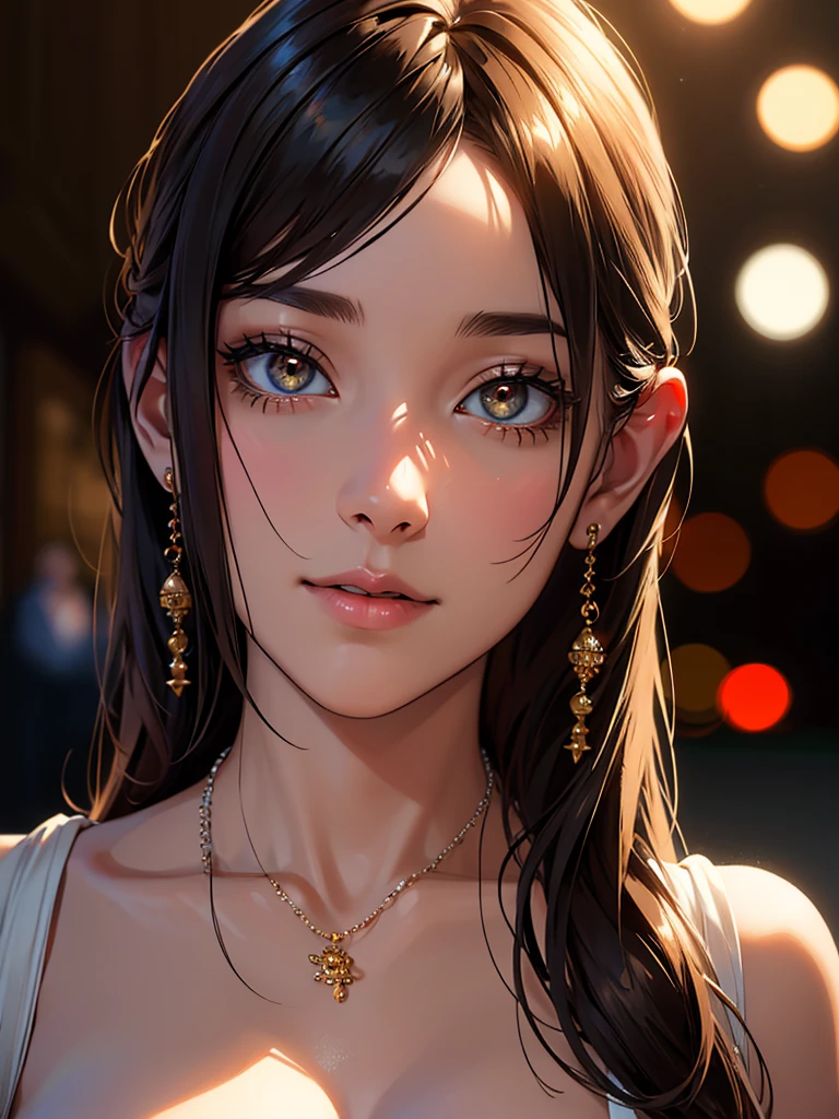 best quality, masterpiece, high_res, 1girl, hair ornament, necklace, jewelry, Beautiful face, upon body, tyndall effect, photo realistic, dark studio, rim lighting, two tone lighting, (high detailed skin:1.2), 8k uhd, dslr, soft lighting, high quality, volumetric lighting, candid, Photograph, high resolution, 4k, 8k, Bokeh, medium breasts, open fingers,