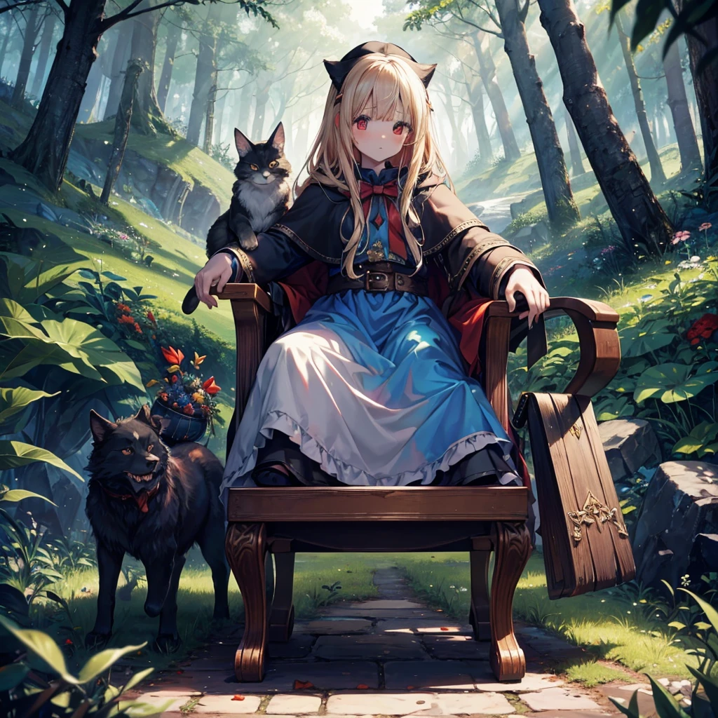 {{{wonderland, grim}}}, five girls, forest, wolf, hood, cat, devil, (queen), (((alice))), ((((dwarf)))), faily