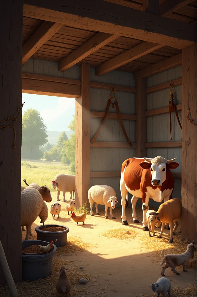 With the animals in the barn,