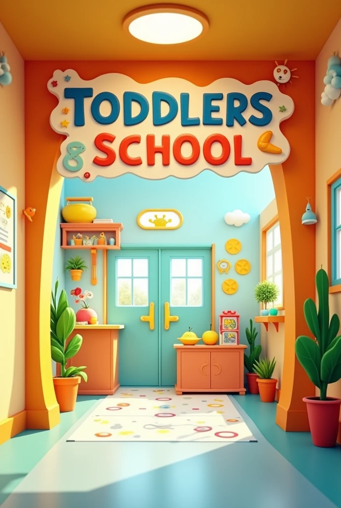 Create school reception background design with name TODDLERS School