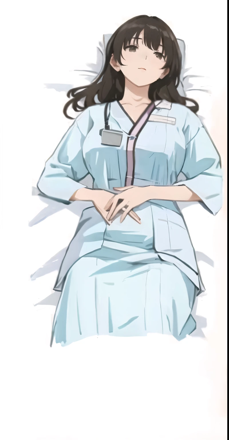A woman wearing a hospital gown,Lying down